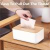 Tissues Box Holder with Bamboo Cover Plate for Bathroom Bedroom, Decorative Tissues Box Covers for Home(Black) view 3