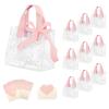 10 Pcs Clear Gift Bags with Handles, Party Favor Reusable Transparent PVC Flower Tote Bag Including Greeting Cards and Ribbon, Ideal for Baby Shower Wedding Birthday Shopping (Pink) view 1