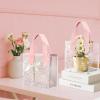 10 Pcs Clear Gift Bags with Handles, Party Favor Reusable Transparent PVC Flower Tote Bag Including Greeting Cards and Ribbon, Ideal for Baby Shower Wedding Birthday Shopping (Pink) view 4