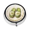 Watercolor Green Slippers Round Pill Case, Portable Pill Box for Pocket Metal Medicine Vitamin Organizer 3 Compartment Three Times A Day view 1