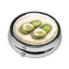 Watercolor Green Slippers Round Pill Case, Portable Pill Box for Pocket Metal Medicine Vitamin Organizer 3 Compartment Three Times A Day view 4