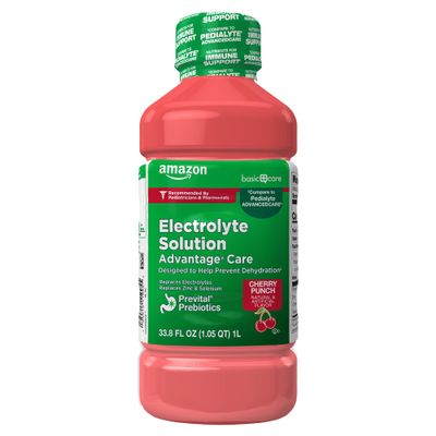 Amazon Basic Care Electrolyte Solution Advantage Care with PreVital Prebiotics, Cherry Punch, Designed to Help Prevent Dehydration, Replaces Electrolytes, Fluid and Zinc, 33.8 fl oz (Pack of 1) 1 pack
