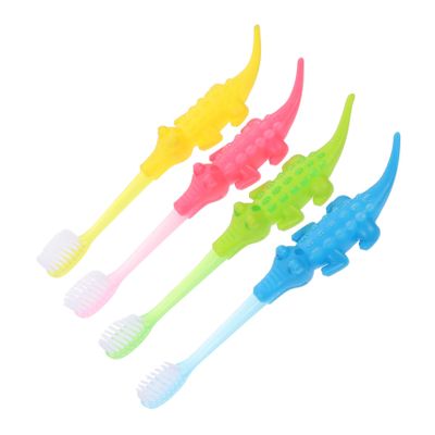FRCOLOR 8pcs Kids Toothbrush Set Cute Cartoon Alligator Soft Bristle Cleaning Toothbrushes for Ages 3- Boys and Girls Gentle Oral Care