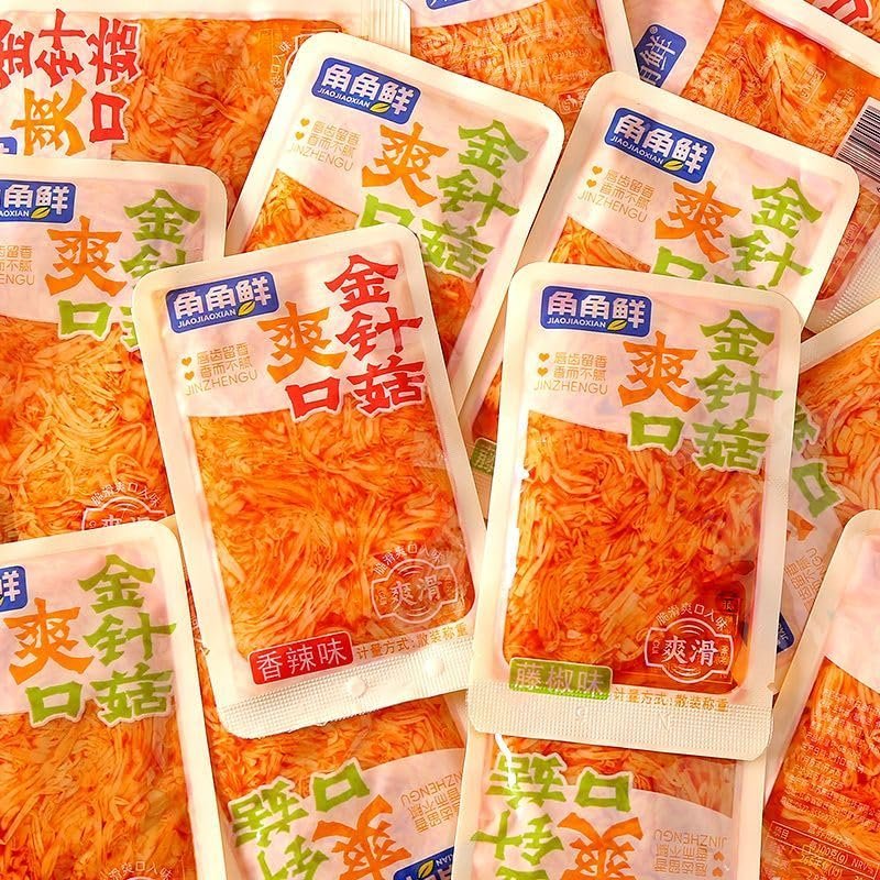 Spicy Instant Enoki Mushroom Snack 25g/Pack, Chinese Style Vegan, Hot & Savory, Ready-to-Eat, Perfect for Rice, Noodles & Snacking (Spicy,250g)