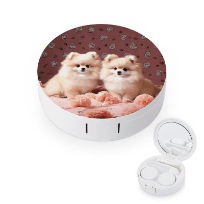 BWQJKUO Portable Round Pomeranians Puppies And Point Printed Contact Lens Case Is Stylish And Compact, Easy to Carry And Protects Lenses.