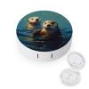 BWQJKUO Portable Round Sea Otters Painting Printed Contact Lens Case Is Stylish And Compact, Easy to Carry And Protects Lenses. view 1