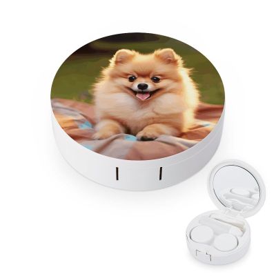 BWQJKUO Portable Round Short-haired Pomeranian Printed Contact Lens Case Is Stylish And Compact, Easy to Carry And Protects Lenses.