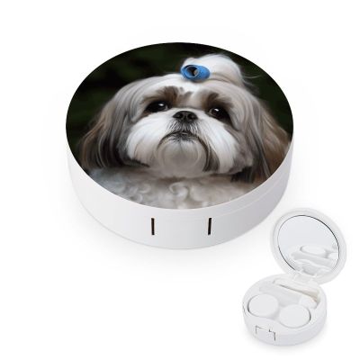 BWQJKUO Portable Round Shih Tzu Dog Printed Contact Lens Case Is Stylish And Compact, Easy to Carry And Protects Lenses.