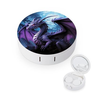 BWQJKUO Portable Round Purple Dragon Purple Moon Printed Contact Lens Case Is Stylish And Compact, Easy to Carry And Protects Lenses.