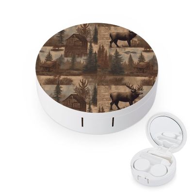 BWQJKUO Portable Round Rustic Lodge Bear Moose Printed Contact Lens Case Is Stylish And Compact, Easy to Carry And Protects Lenses.