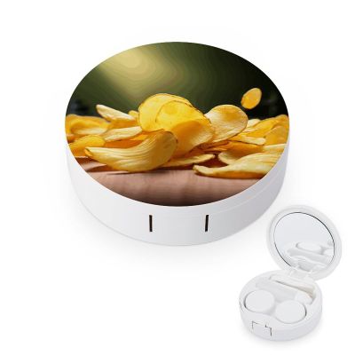 BWQJKUO Portable Round Potato Chips Printed Contact Lens Case Is Stylish And Compact, Easy to Carry And Protects Lenses.