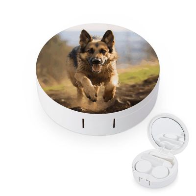 BWQJKUO Portable Round Running German Shepherd Dog Printed Contact Lens Case Is Stylish And Compact, Easy to Carry And Protects Lenses.