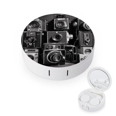 BWQJKUO Portable Round Retro Cool Camera Collection Printed Contact Lens Case Is Stylish And Compact, Easy to Carry And Protects Lenses.