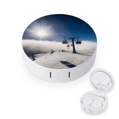 BWQJKUO Portable Round Ski Lift at Sunshine Printed Contact Lens Case Is Stylish And Compact, Easy to Carry And Protects Lenses.