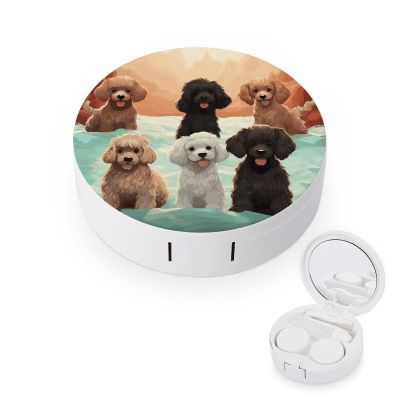 BWQJKUO Portable Round Poodles Dogs Printed Contact Lens Case Is Stylish And Compact, Easy to Carry And Protects Lenses.