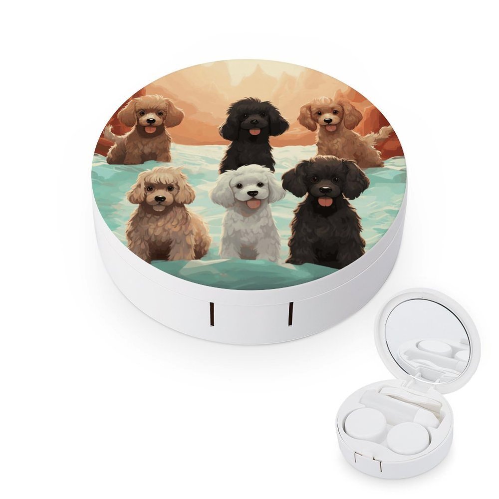 BWQJKUO Portable Round Poodles Dogs Printed Contact Lens Case Is Stylish And Compact, Easy to Carry And Protects Lenses.
