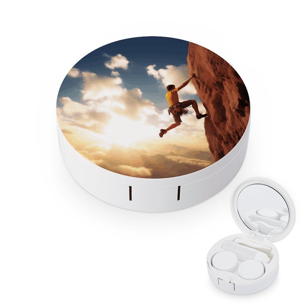 BWQJKUO Portable Round Rock Climbing Sports Printed Contact Lens Case Is Stylish And Compact, Easy to Carry And Protects Lenses.
