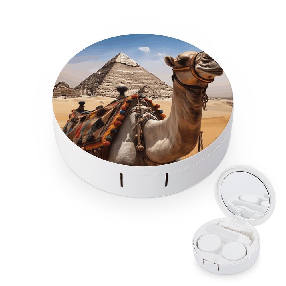 BWQJKUO Portable Round Pyramid Camel Printed Contact Lens Case Is Stylish And Compact, Easy to Carry And Protects Lenses.