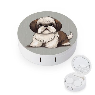BWQJKUO Portable Round Shih Tzu Dog Printed Contact Lens Case Is Stylish And Compact, Easy to Carry And Protects Lenses.