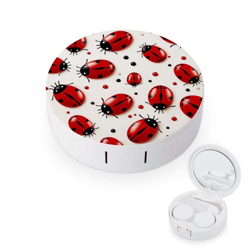 BWQJKUO Portable Round Red Ladybug Printed Contact Lens Case Is Stylish And Compact, Easy to Carry And Protects Lenses.