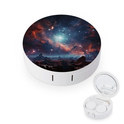 BWQJKUO Portable Round Space with Cluster Printed Contact Lens Case Is Stylish And Compact, Easy to Carry And Protects Lenses.