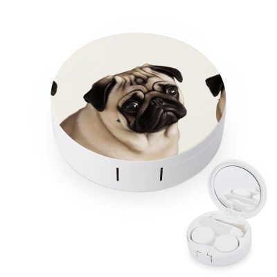 BWQJKUO Portable Round Pug Dog Printed Contact Lens Case Is Stylish And Compact, Easy to Carry And Protects Lenses.