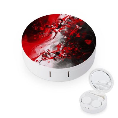BWQJKUO Portable Round Red Black White Abstract Printed Contact Lens Case Is Stylish And Compact, Easy to Carry And Protects Lenses.