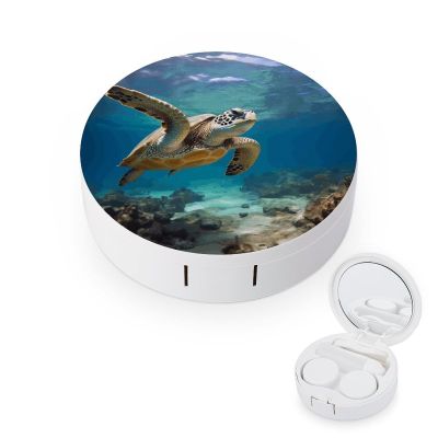 BWQJKUO Portable Round Sea Turtle Printed Contact Lens Case Is Stylish And Compact, Easy to Carry And Protects Lenses.