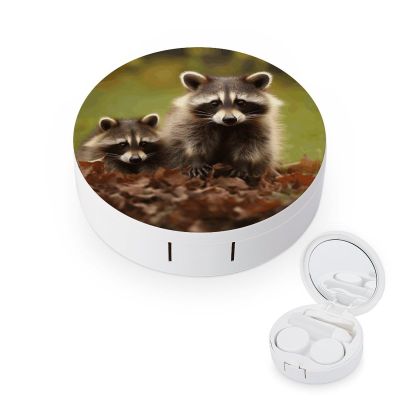 BWQJKUO Portable Round Raccoon Printed Contact Lens Case Is Stylish And Compact, Easy to Carry And Protects Lenses.