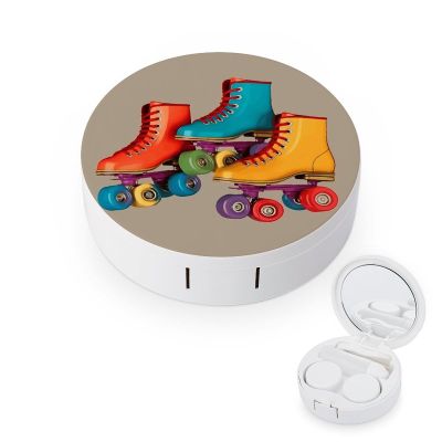 BWQJKUO Portable Round Retro Colorful Roller Skates Printed Contact Lens Case Is Stylish And Compact, Easy to Carry And Protects Lenses.