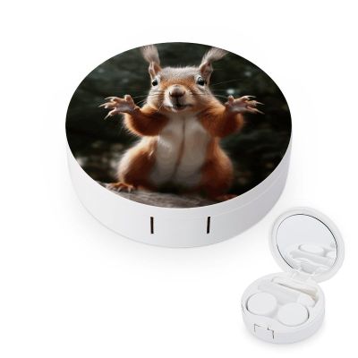 BWQJKUO Portable Round Squirrel Funny Animal Printed Contact Lens Case Is Stylish And Compact, Easy to Carry And Protects Lenses.