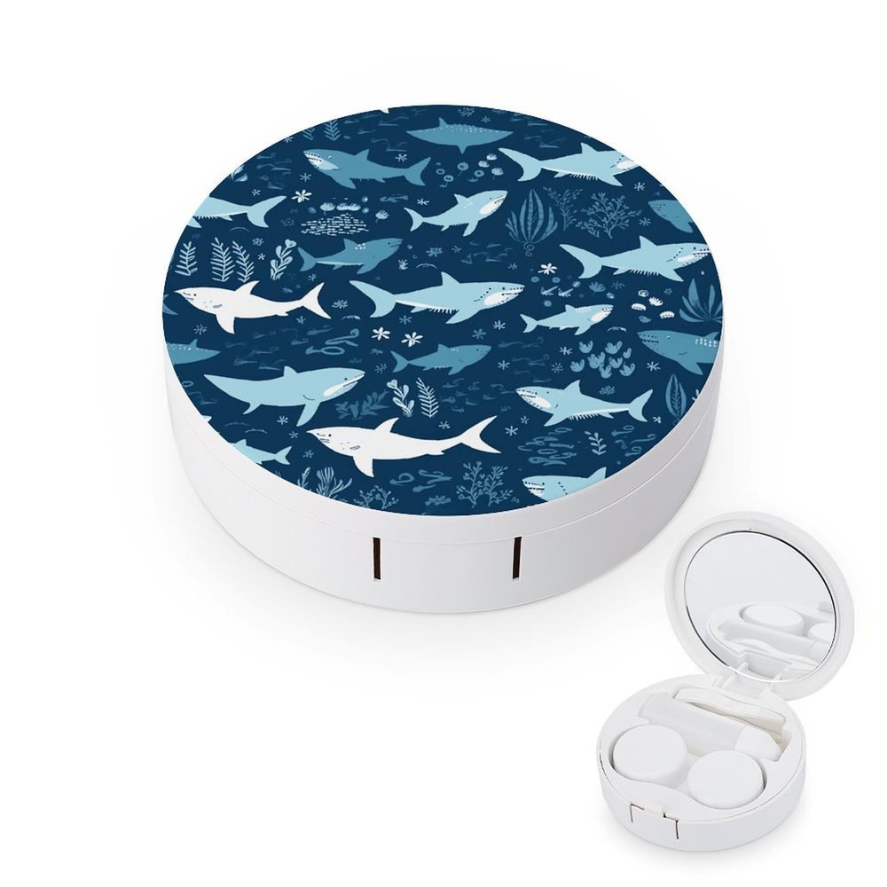 BWQJKUO Portable Round Sharksm Printed Contact Lens Case Is Stylish And Compact, Easy to Carry And Protects Lenses.