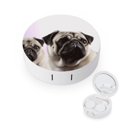 BWQJKUO Portable Round Pug Dog Printed Contact Lens Case Is Stylish And Compact, Easy to Carry And Protects Lenses.
