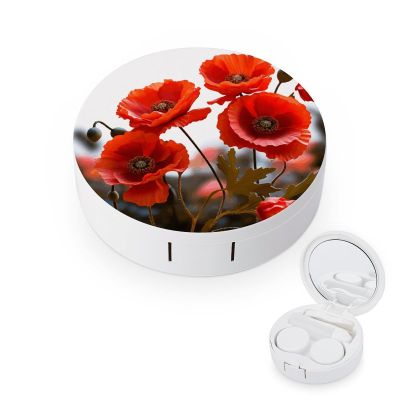 BWQJKUO Portable Round Poppy Flowers Vivid Petals Printed Contact Lens Case Is Stylish And Compact, Easy to Carry And Protects Lenses.