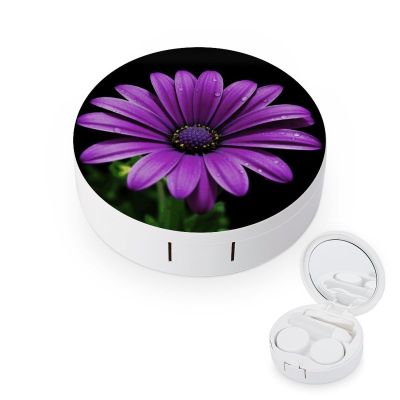 BWQJKUO Portable Round Purple Daisy Printed Contact Lens Case Is Stylish And Compact, Easy to Carry And Protects Lenses.