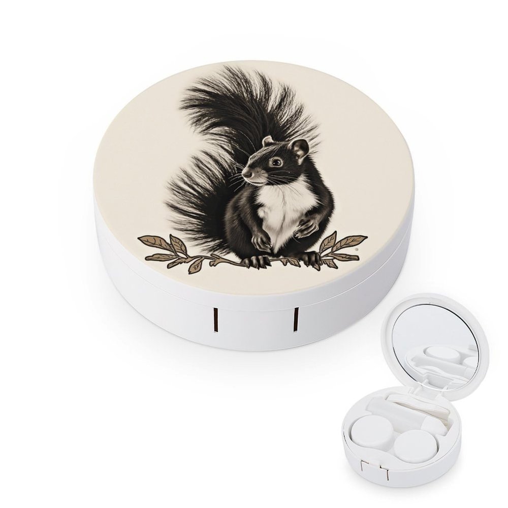 BWQJKUO Portable Round Skunk Printed Contact Lens Case Is Stylish And Compact, Easy to Carry And Protects Lenses.