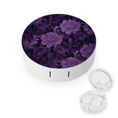 BWQJKUO Portable Round Purple Printed Contact Lens Case Is Stylish And Compact, Easy to Carry And Protects Lenses.
