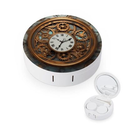 BWQJKUO Portable Round Rusty Steampunk Clock Printed Contact Lens Case Is Stylish And Compact, Easy to Carry And Protects Lenses.