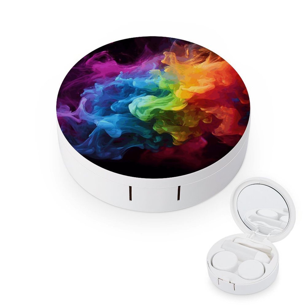 BWQJKUO Portable Round Rainbow Smoke Printed Contact Lens Case Is Stylish And Compact, Easy to Carry And Protects Lenses.