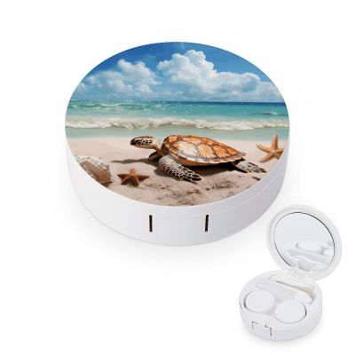 BWQJKUO Portable Round Sea Turtle Starfish Printed Contact Lens Case Is Stylish And Compact, Easy to Carry And Protects Lenses.