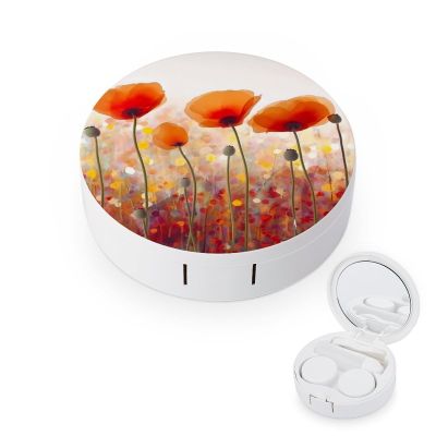 BWQJKUO Portable Round Red Poppy Flowers Printed Contact Lens Case Is Stylish And Compact, Easy to Carry And Protects Lenses.