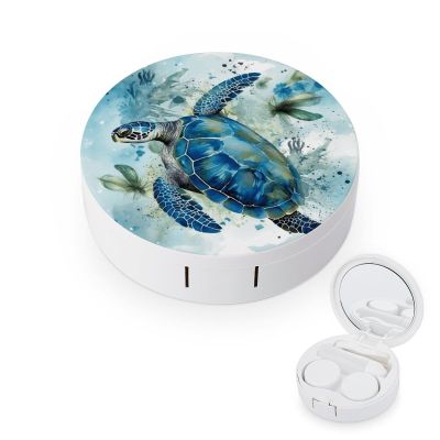 BWQJKUO Portable Round Sea Turtle-Blue Printed Contact Lens Case Is Stylish And Compact, Easy to Carry And Protects Lenses.