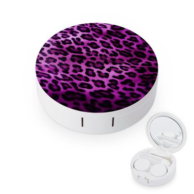 BWQJKUO Portable Round Purple Leopard Printed Contact Lens Case Is Stylish And Compact, Easy to Carry And Protects Lenses.