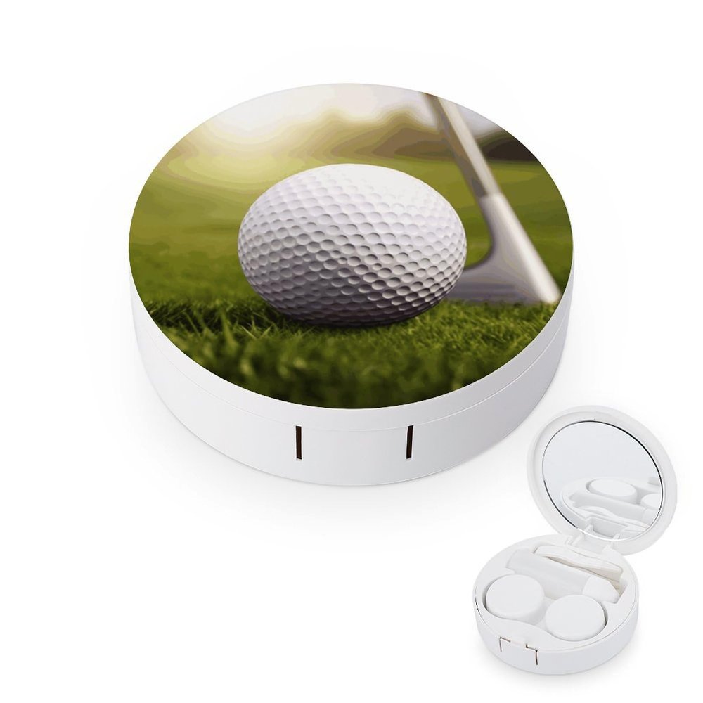 BWQJKUO Portable Round Sport Golf Ball Printed Contact Lens Case Is Stylish And Compact, Easy to Carry And Protects Lenses.