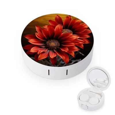 BWQJKUO Portable Round Red Sunflower Printed Contact Lens Case Is Stylish And Compact, Easy to Carry And Protects Lenses.