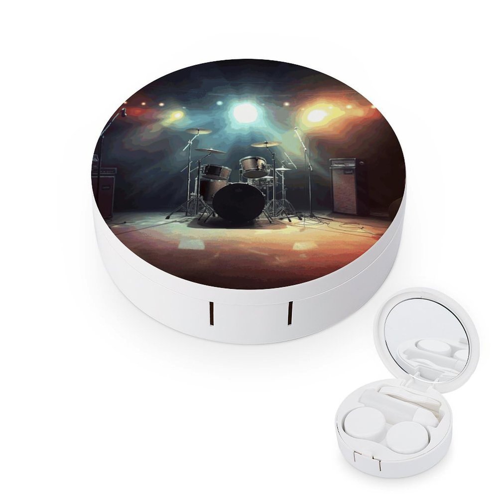 BWQJKUO Portable Round Rock Band Stage Printed Contact Lens Case Is Stylish And Compact, Easy to Carry And Protects Lenses.