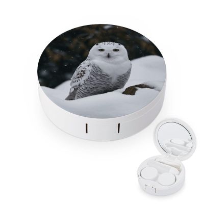 BWQJKUO Portable Round Snow Owl Printed Contact Lens Case Is Stylish And Compact, Easy to Carry And Protects Lenses.