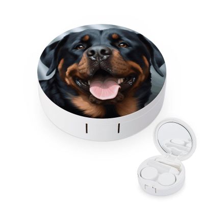 BWQJKUO Portable Round Rottweiler Dogs Tongue Head Printed Contact Lens Case Is Stylish And Compact, Easy to Carry And Protects Lenses.