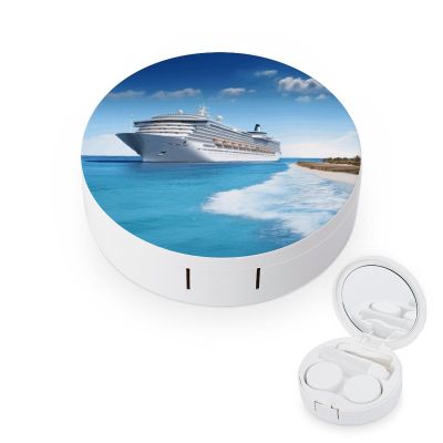 BWQJKUO Portable Round Seaside Cruise Ship Printed Contact Lens Case Is Stylish And Compact, Easy to Carry And Protects Lenses.