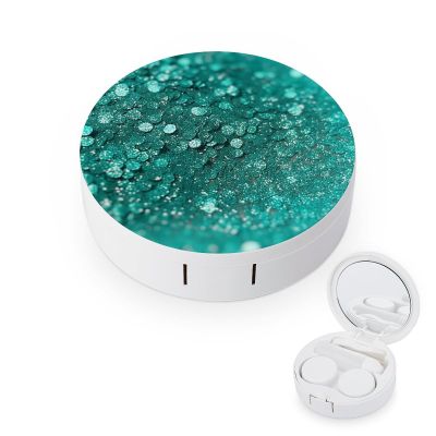 BWQJKUO Portable Round Turquoise Glitter Printed Contact Lens Case Is Stylish And Compact, Easy to Carry And Protects Lenses.